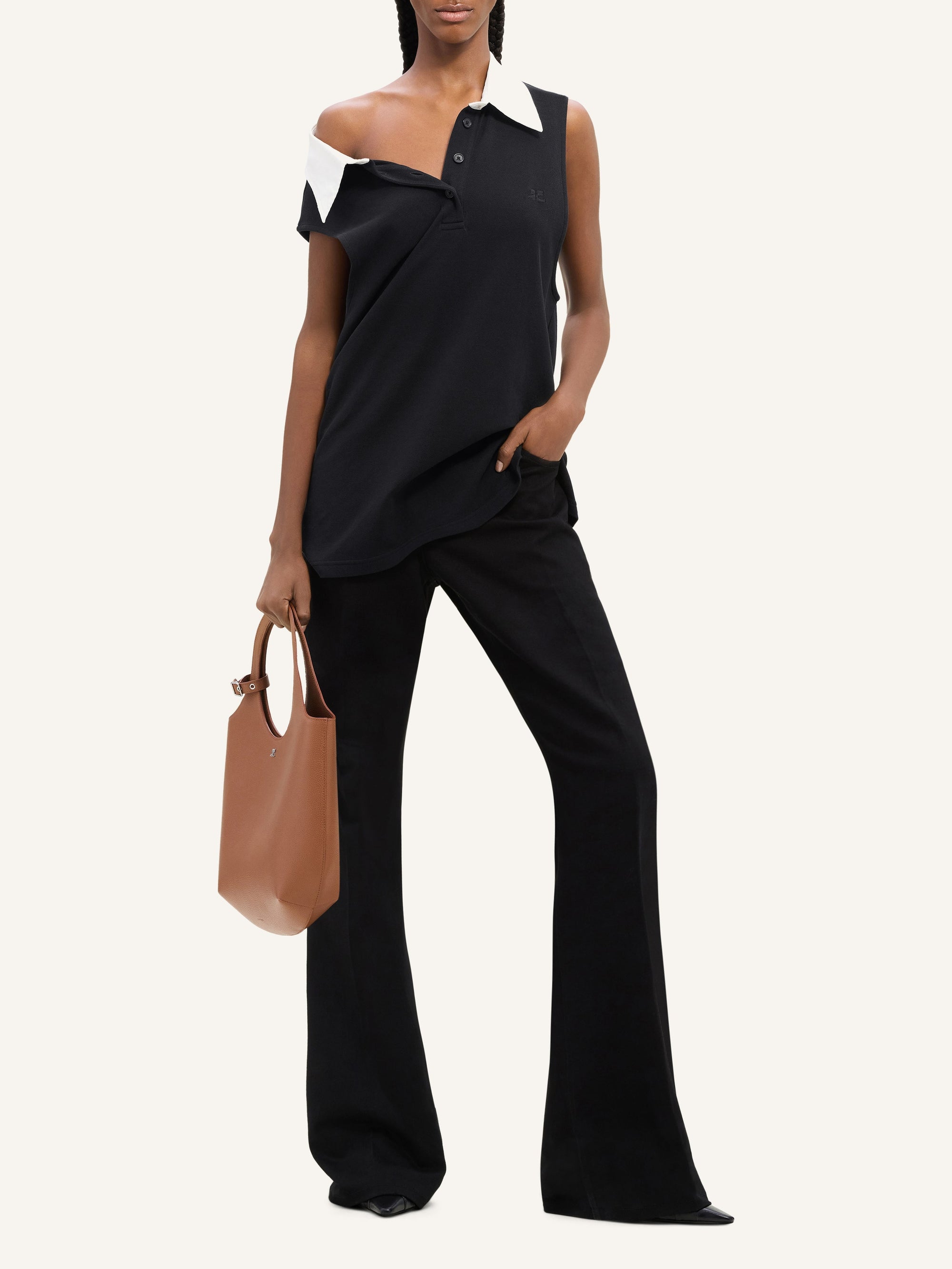 Sleeveless cotton polo Shirt - Black & White