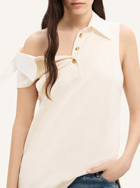 Sleeveless cotton polo Shirt - Natural & White