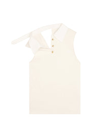 Sleeveless cotton polo Shirt - Natural & White