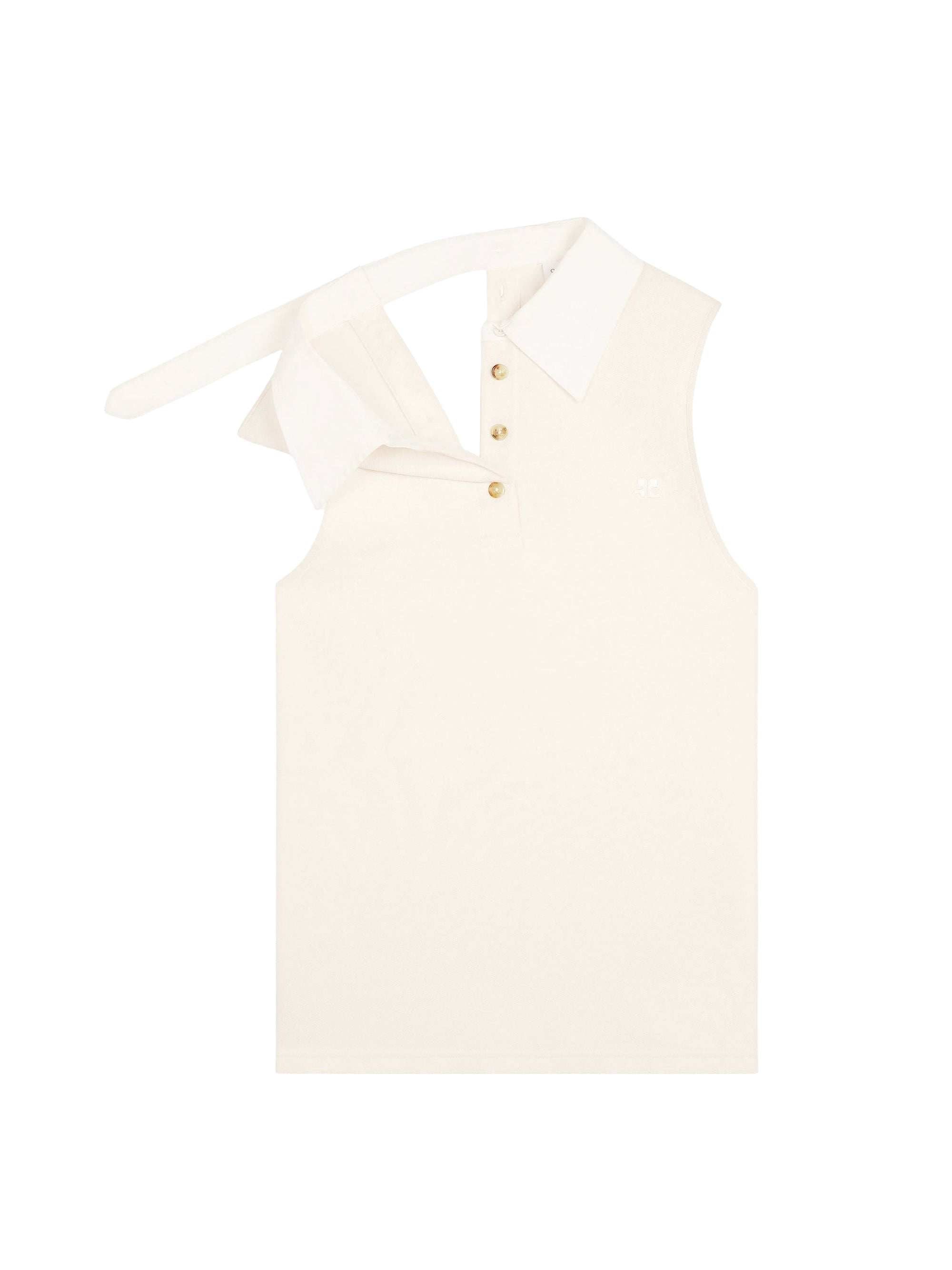 Sleeveless cotton polo Shirt - Natural & White