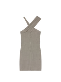 Criss cross mini jersey Dress - Natural & Mud Brown