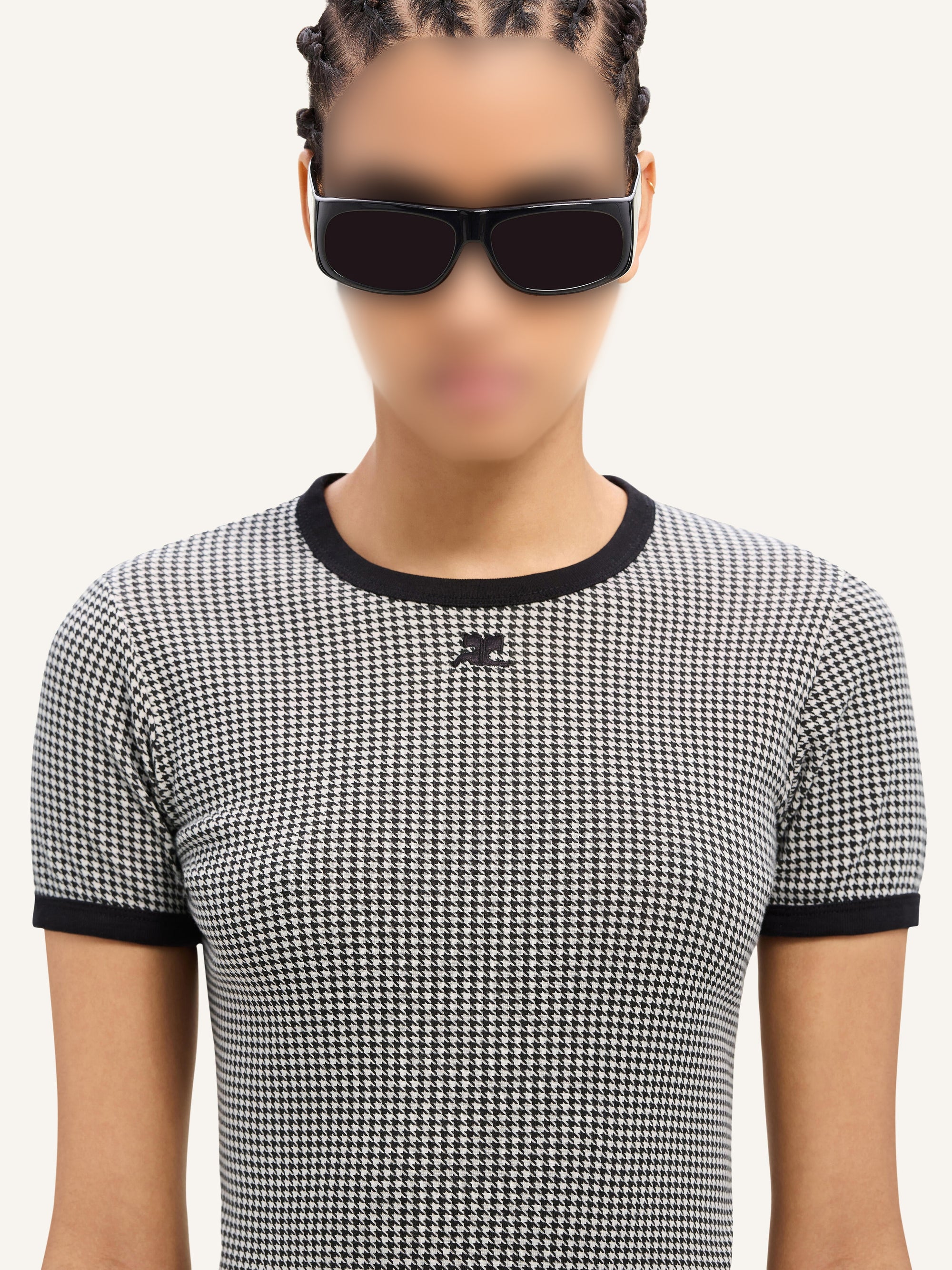 Contrast houndstooth T-Shirt - White & Black