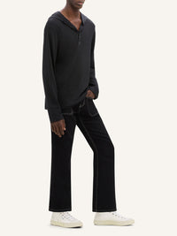 Hooded snapped wool T-Shirt - Black