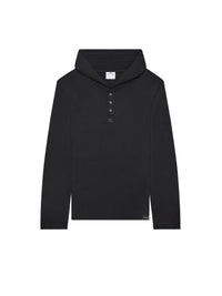 Hooded snapped wool T-Shirt - Black