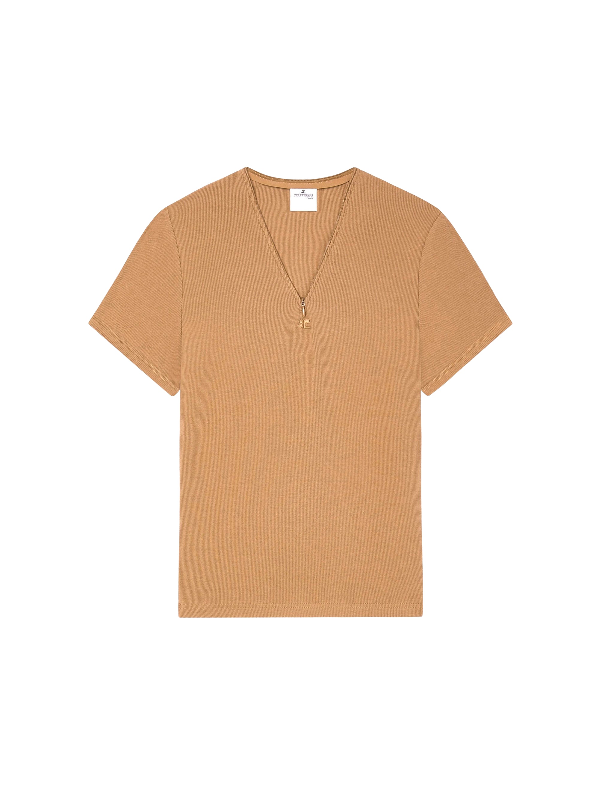 Zipped 90's rib T-Shirt - Toffee