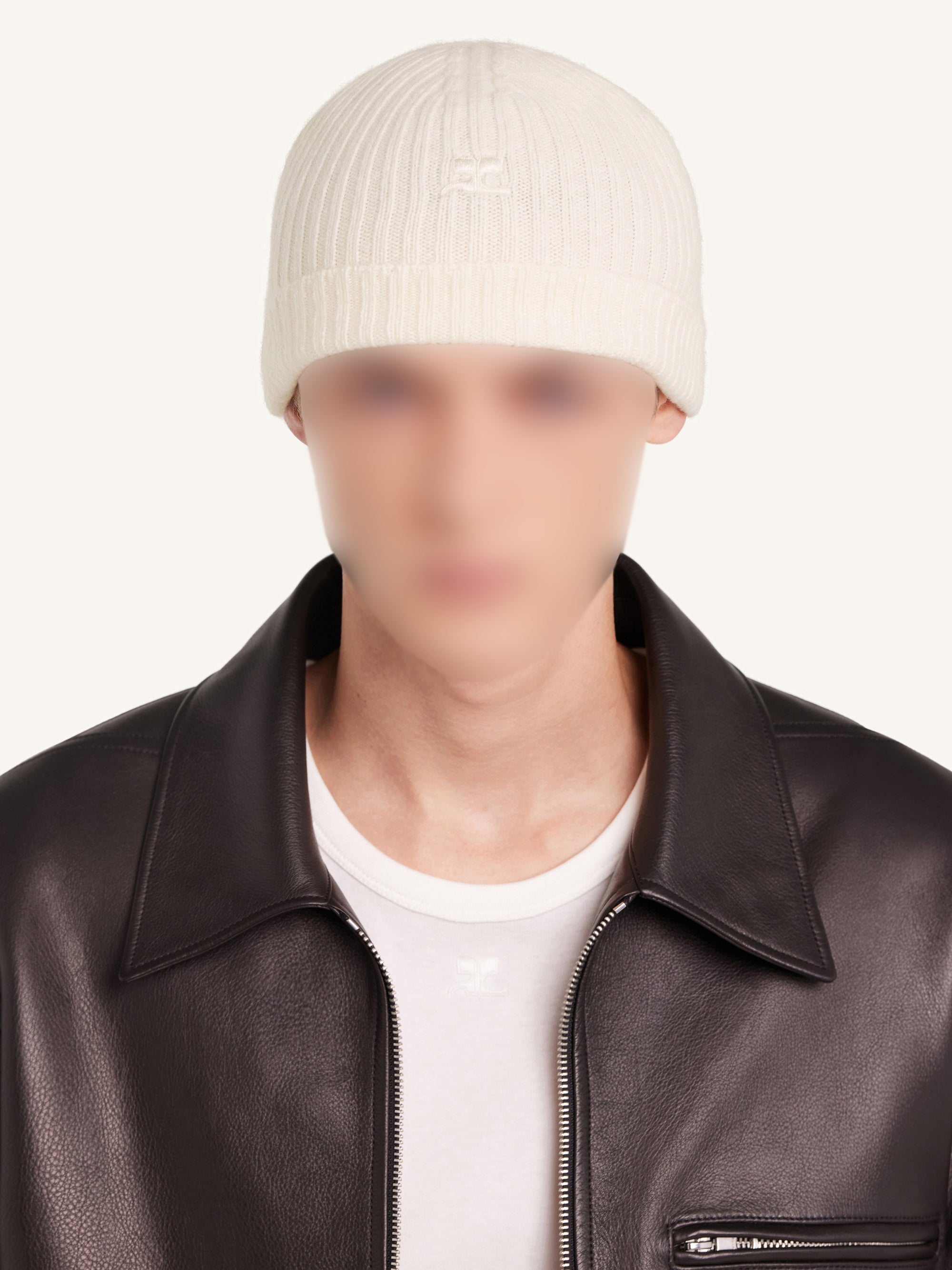 Ac ribbed lambswool Beanie - Natural