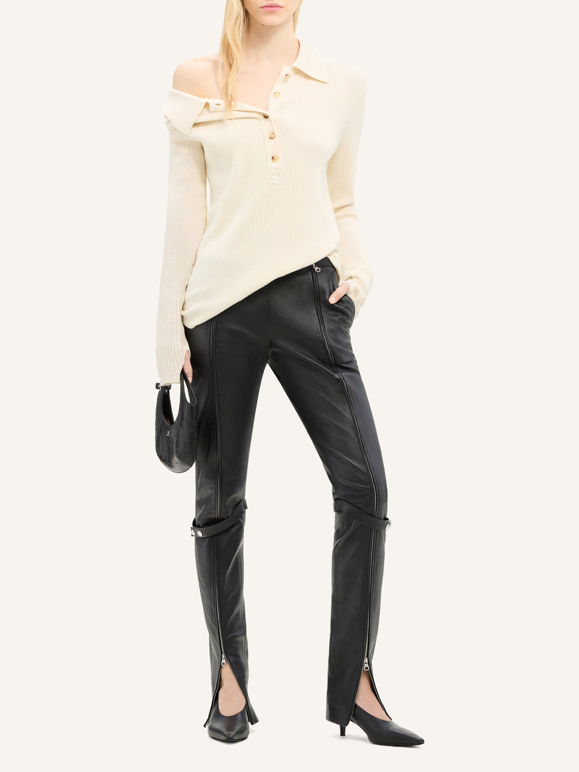 Multi-buttons light wool Polo - Natural