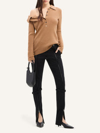 Multi-buttons light wool Polo - Toffee