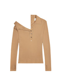 Multi-buttons light wool Polo - Toffee