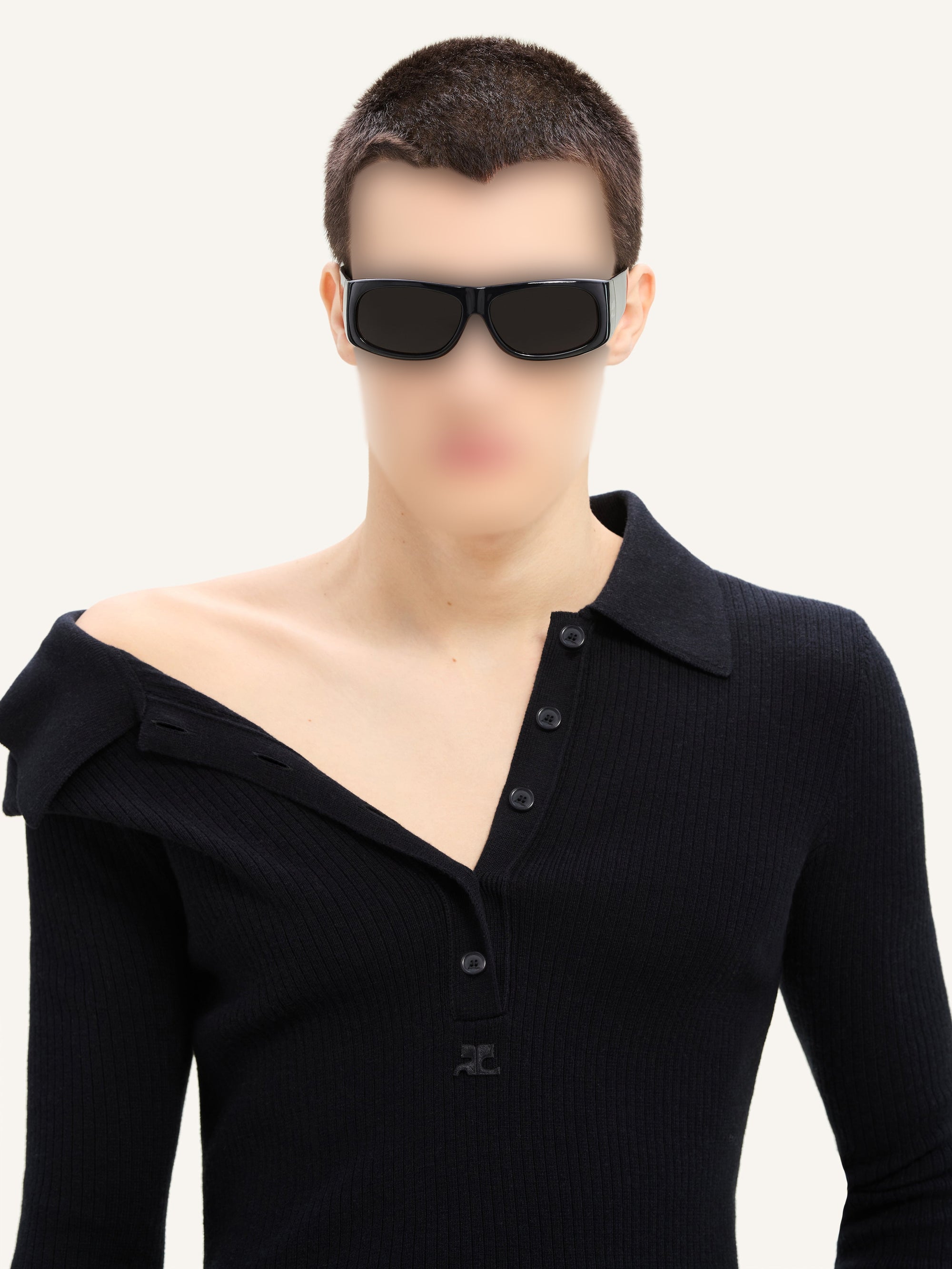 Multi-buttons light wool Polo - Black
