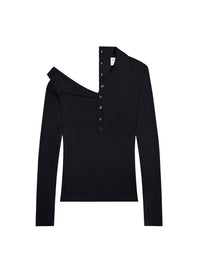 Multi-buttons light wool Polo - Black