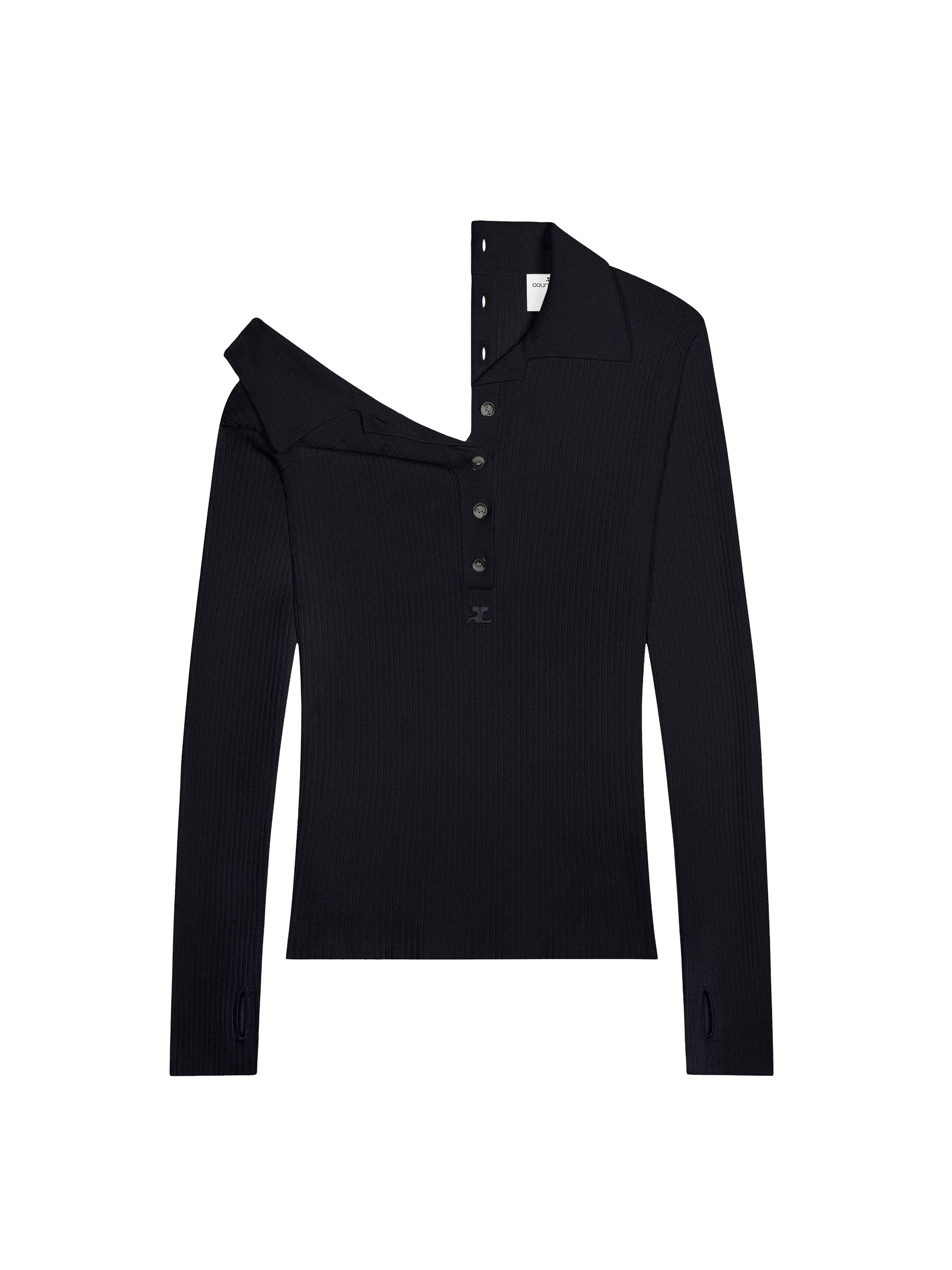 Multi-buttons light wool Polo - Black