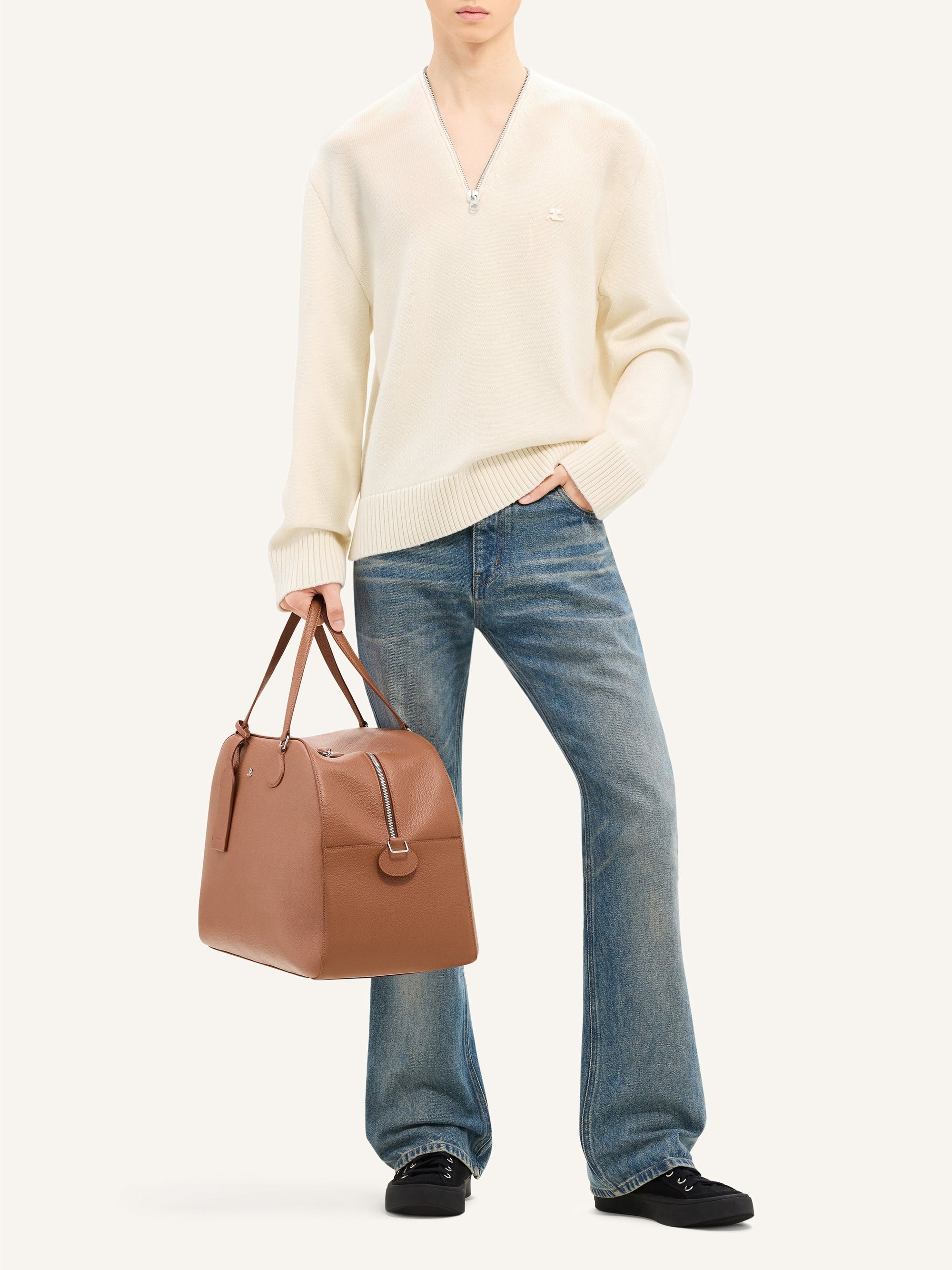 Zipped wool Sweater - Natural