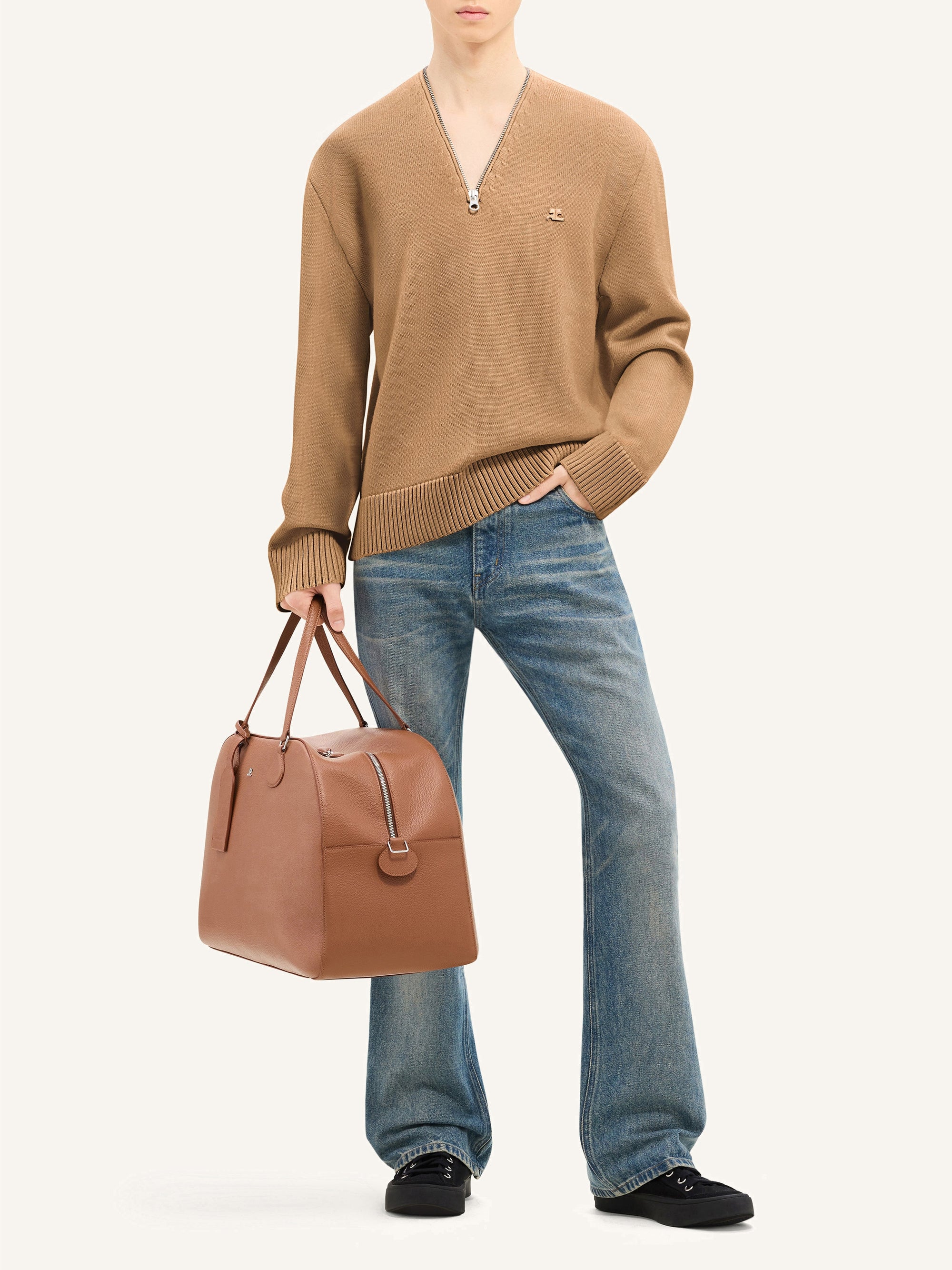 Zipped wool Sweater - Toffee