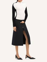 Contrast frame rib knit Sweater - White & Black