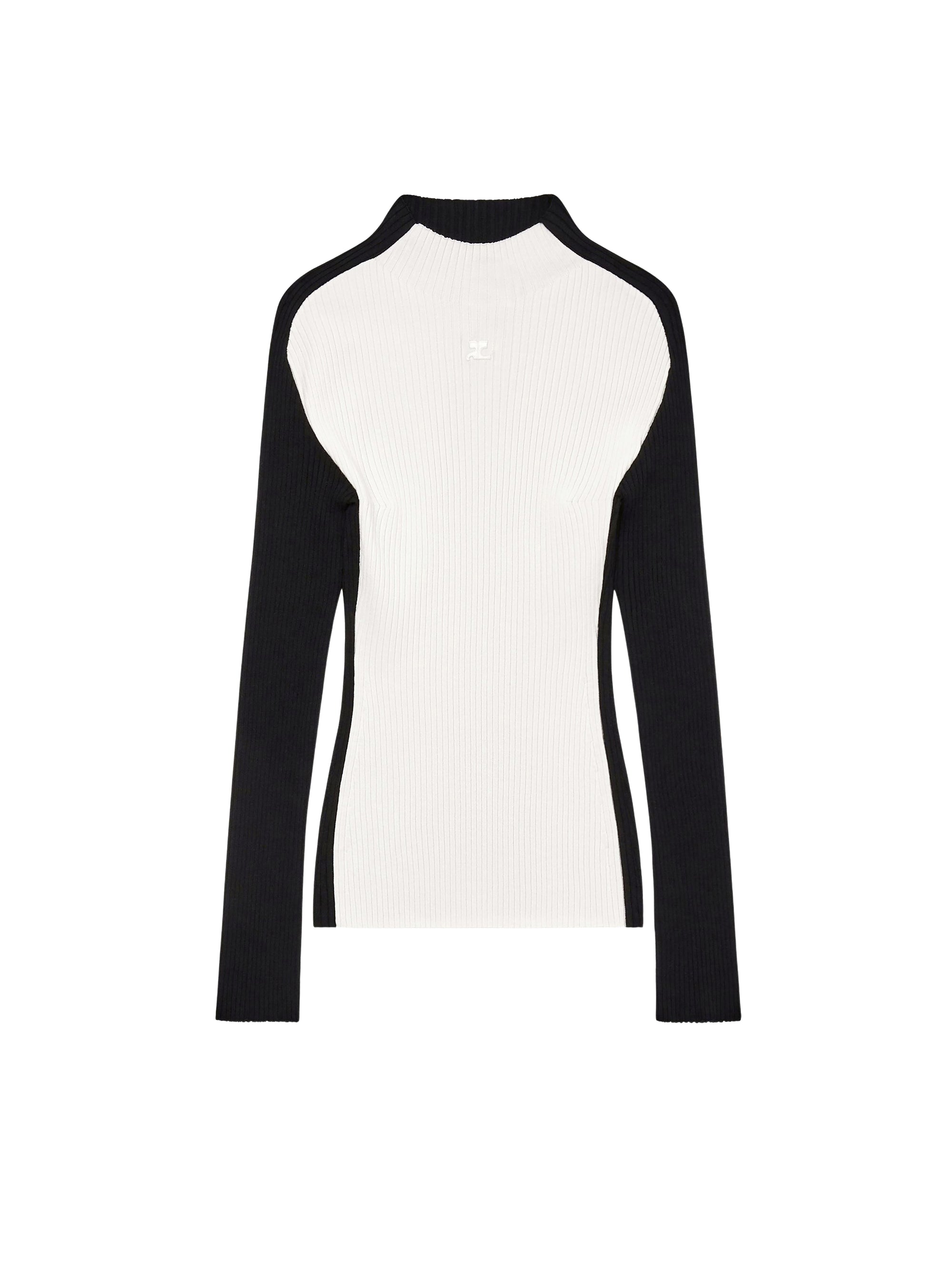 Contrast frame rib knit Sweater - White & Black