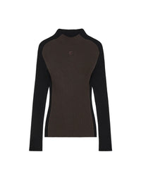 Contrast frame rib knit Sweater - Mud Brown & Black