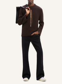 Zipped ribbed wool Sweater - Mud Brown