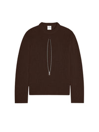 Zipped ribbed wool Sweater - Mud Brown
