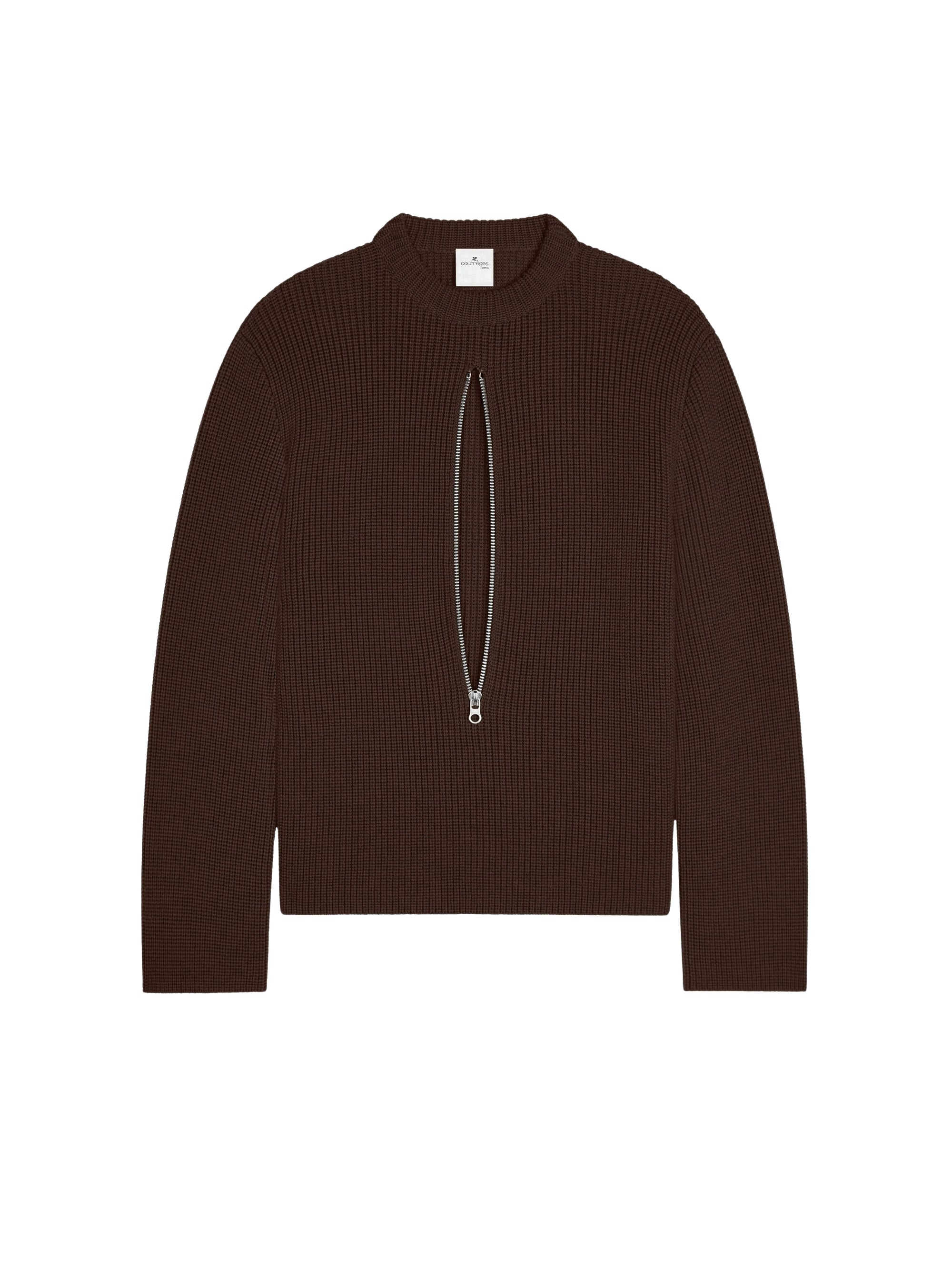 Zipped ribbed wool Sweater - Mud Brown
