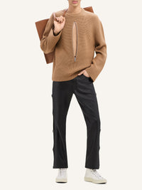 Zipped ribbed wool Sweater - Toffee