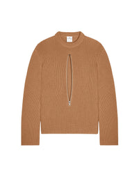 Zipped ribbed wool Sweater - Toffee