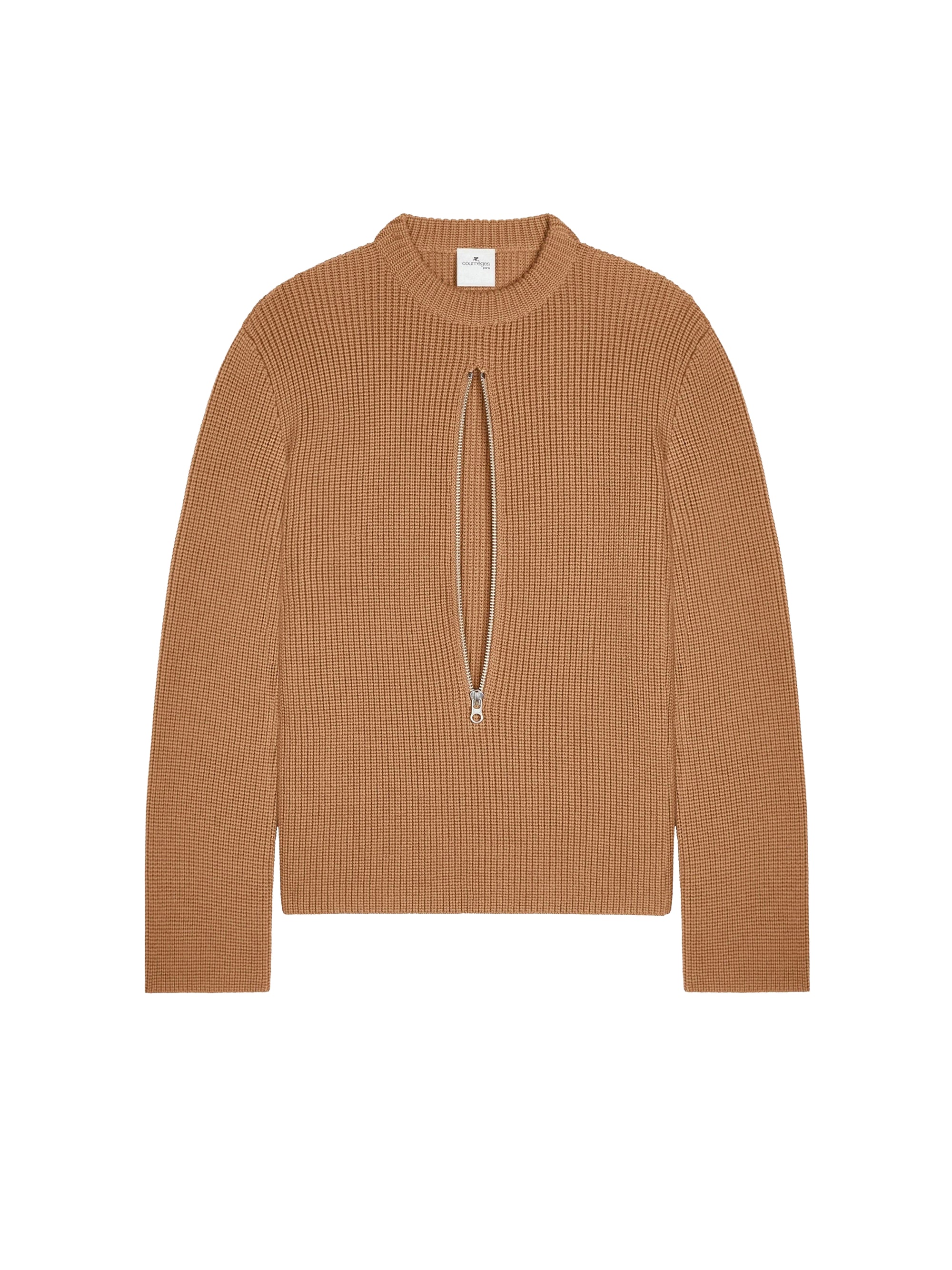Zipped ribbed wool Sweater - Toffee