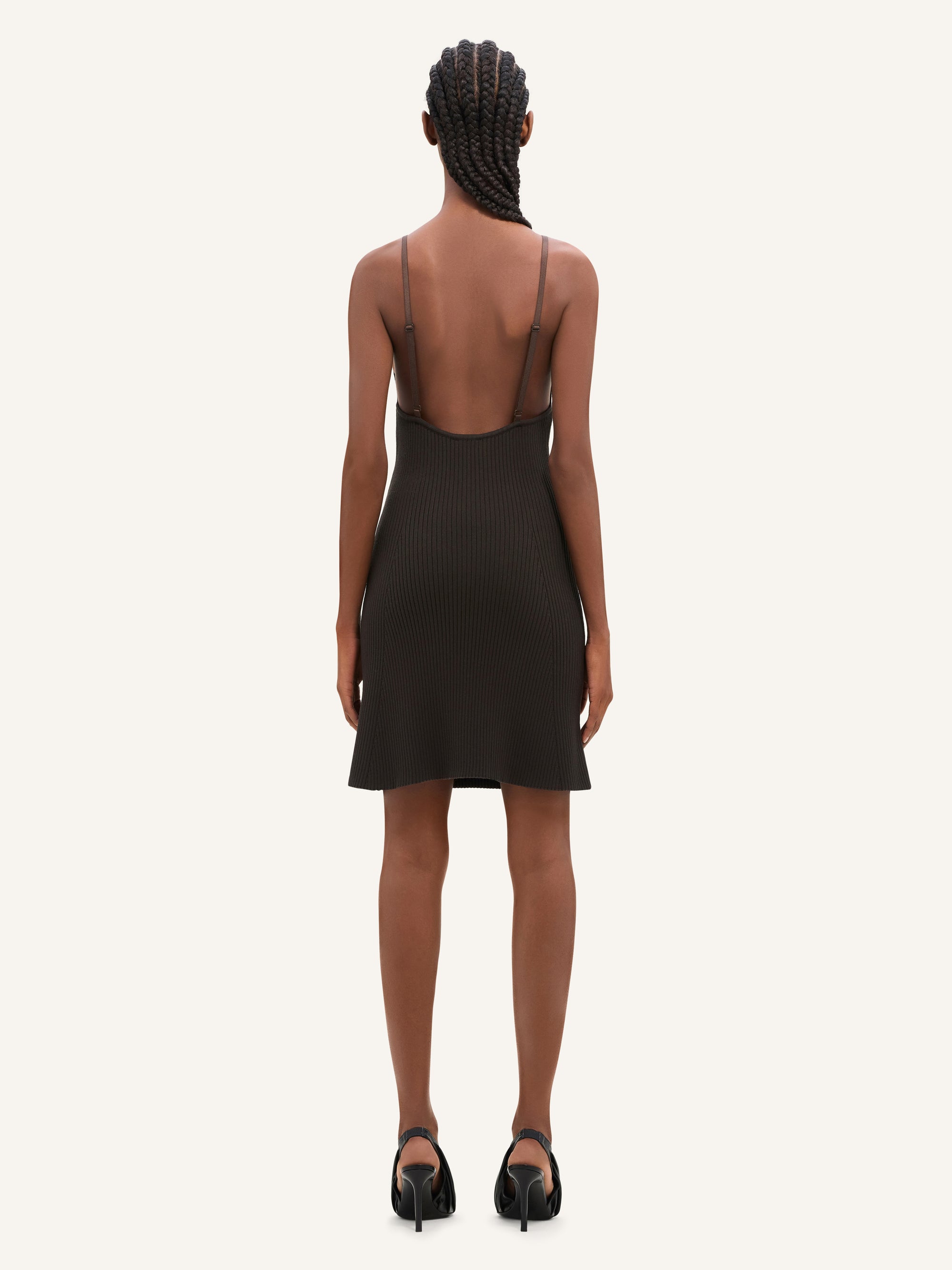 Rib knit mini Dress - Brown