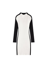 Contrast frame rib knit mini Dress - White & Black