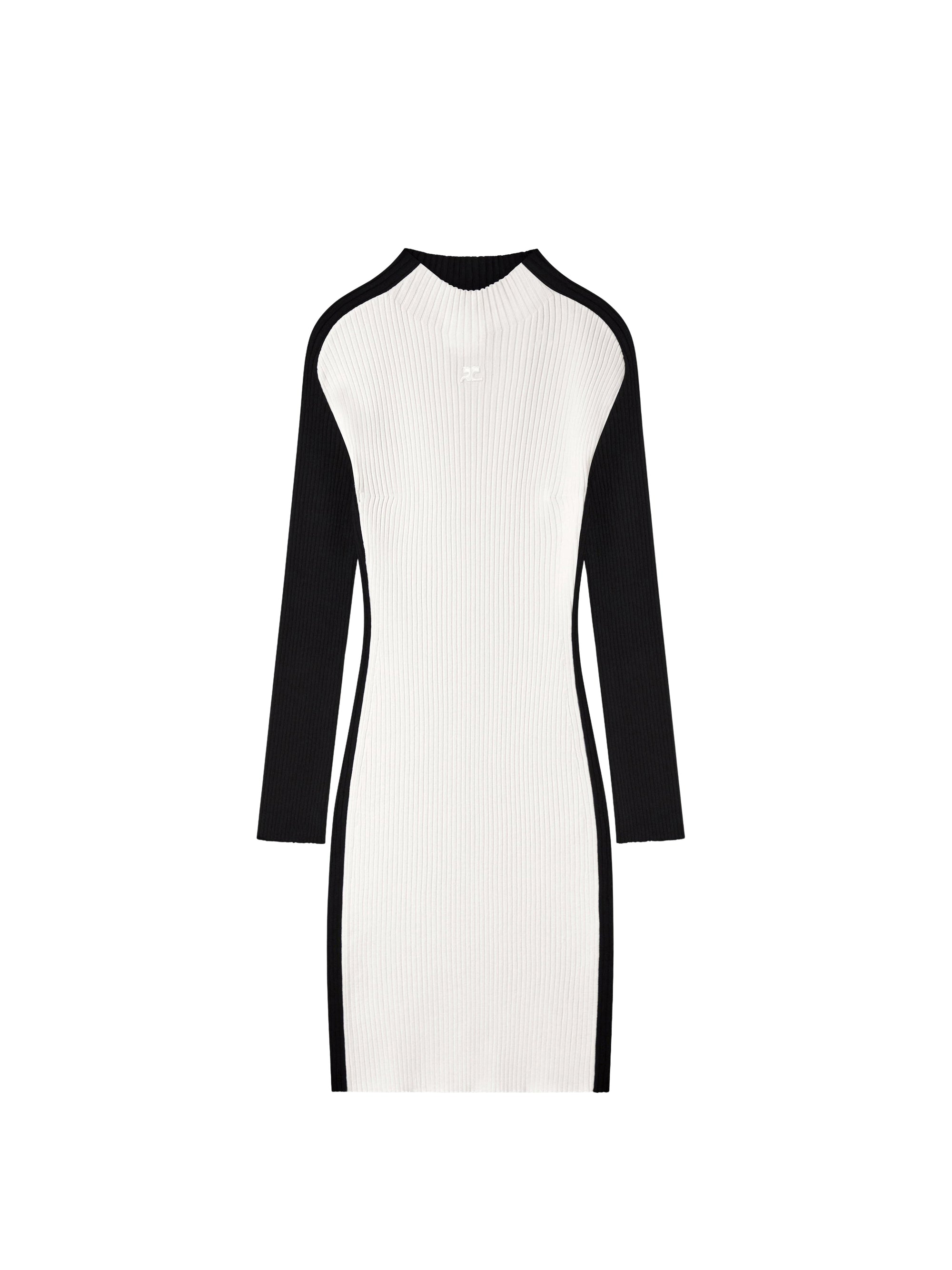 Contrast frame rib knit mini Dress - White & Black