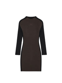 Contrast frame rib knit mini Dress - Mud Brown & Black