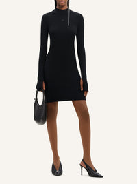 Engineered light rib mockneck mini Dress - Black