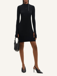 Engineered light rib mockneck mini Dress - Black