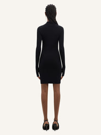 Engineered light rib mockneck mini Dress - Black