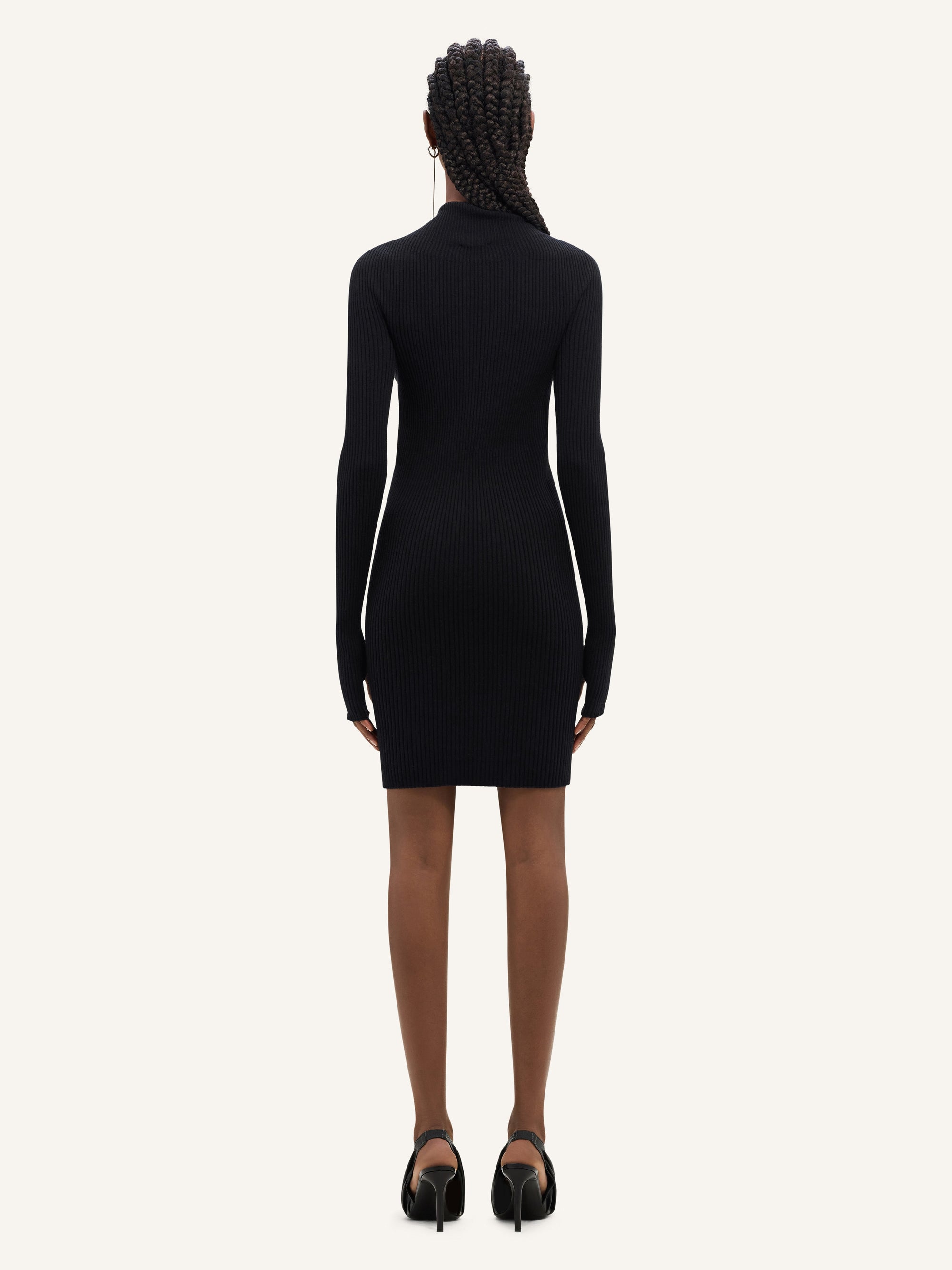 Engineered light rib mockneck mini Dress - Black