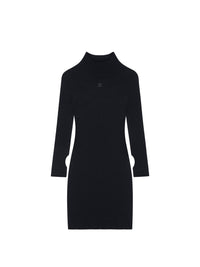 Engineered light rib mockneck mini Dress - Black