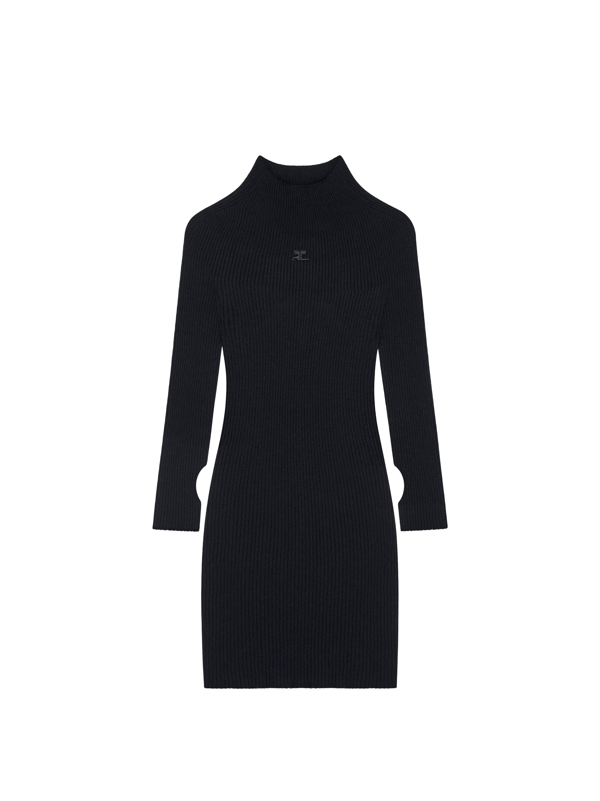 Engineered light rib mockneck mini Dress - Black