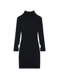 Engineered light rib mockneck mini Dress - Black