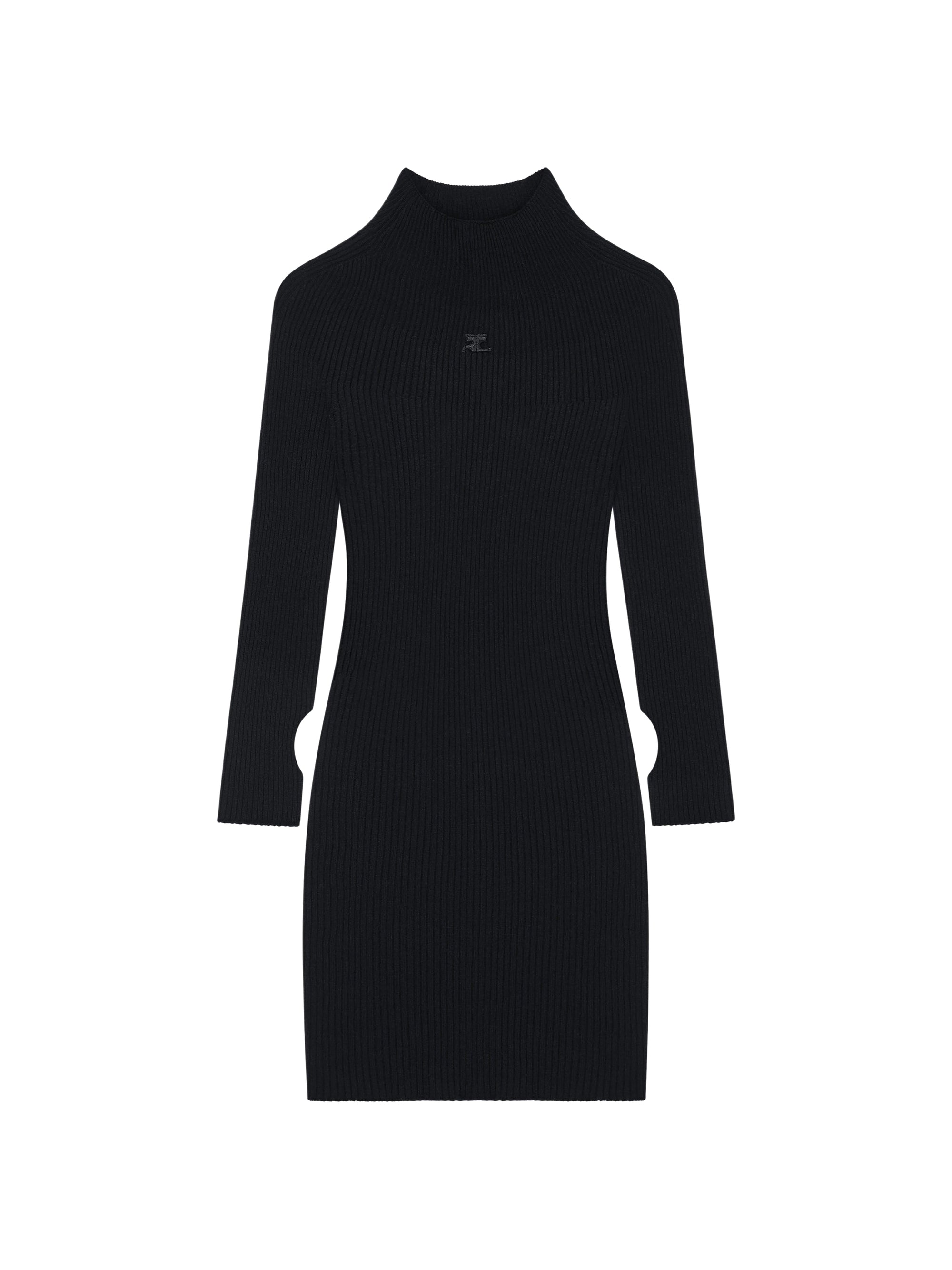 Engineered light rib mockneck mini Dress - Black