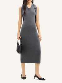 Over the shoulder drapé lambswool Dress - Grey