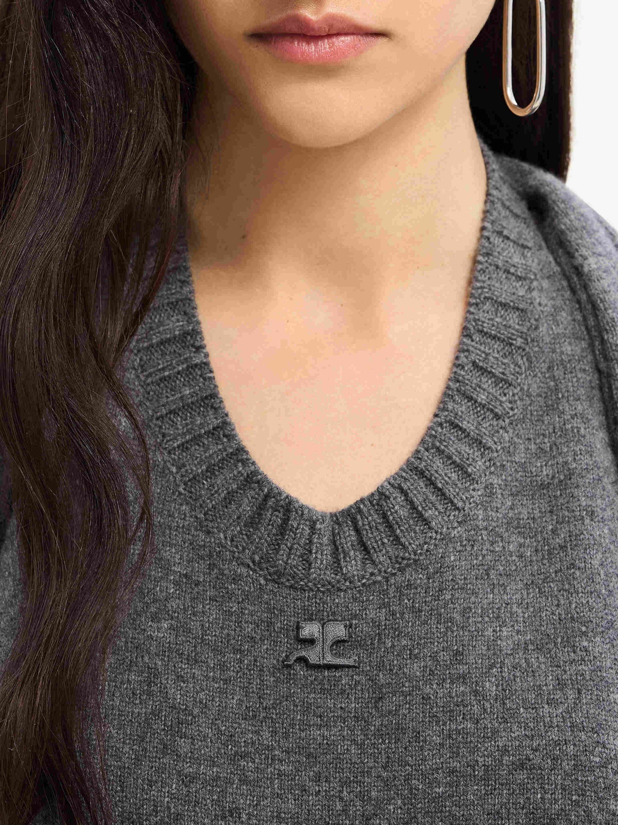 Over the shoulder drapé lambswool Dress - Heather Gray