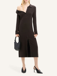 Multi-button midi wool Dress - Mud Brown
