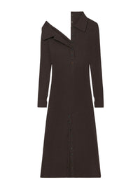 Multi-button midi wool Dress - Mud Brown