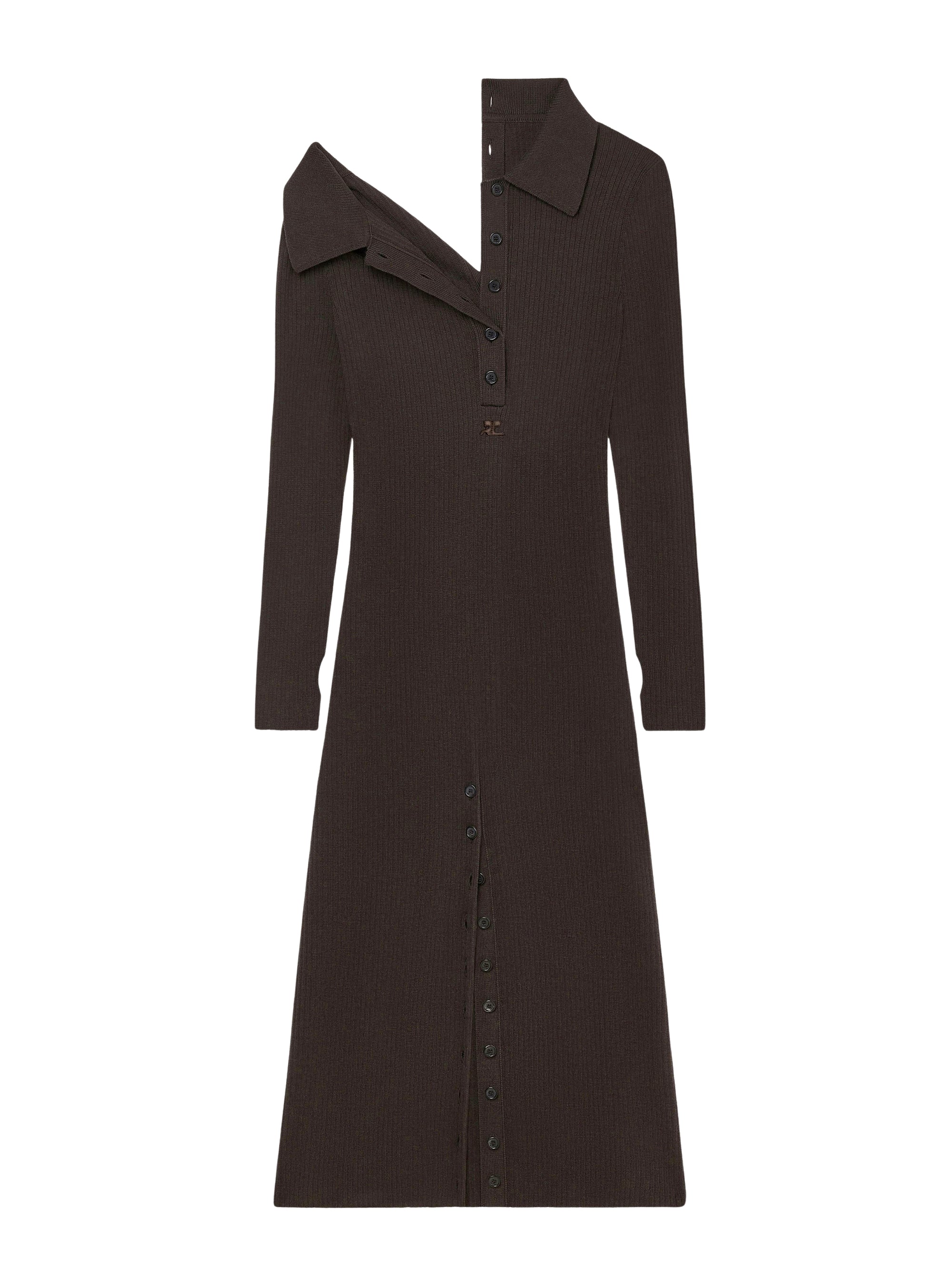 Multi-button midi wool Dress - Mud Brown