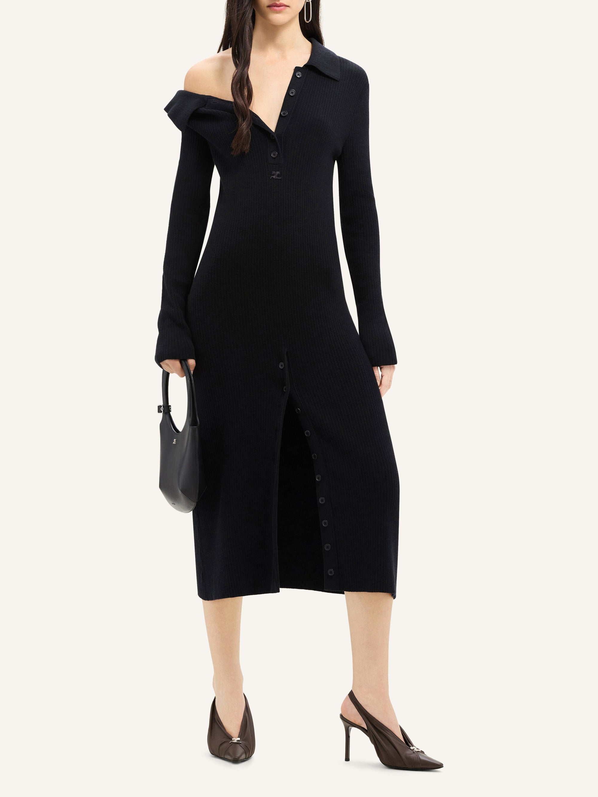 Multi-button midi wool Dress - Black