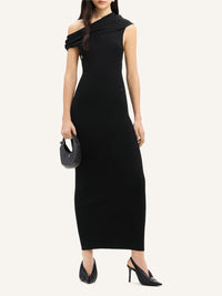 Twist rib knit long Dress - Black