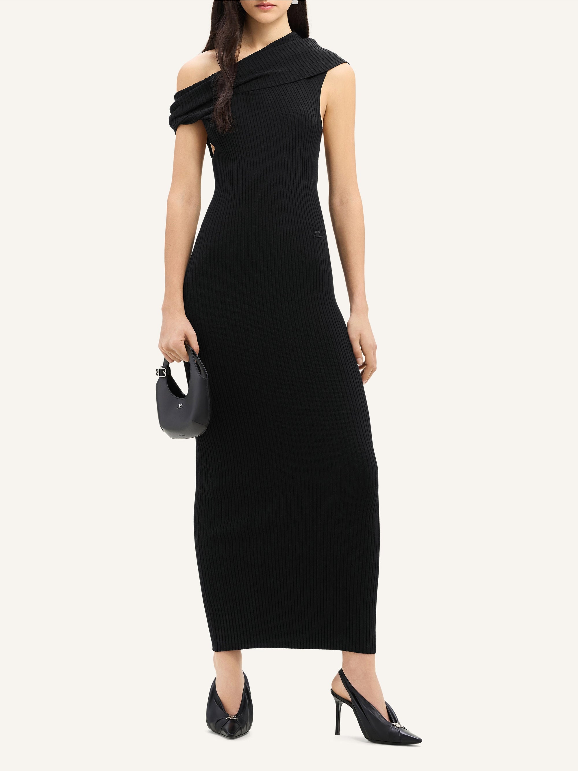 Twist rib knit long Dress - Black