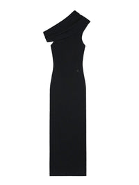 Twist rib knit long Dress - Black