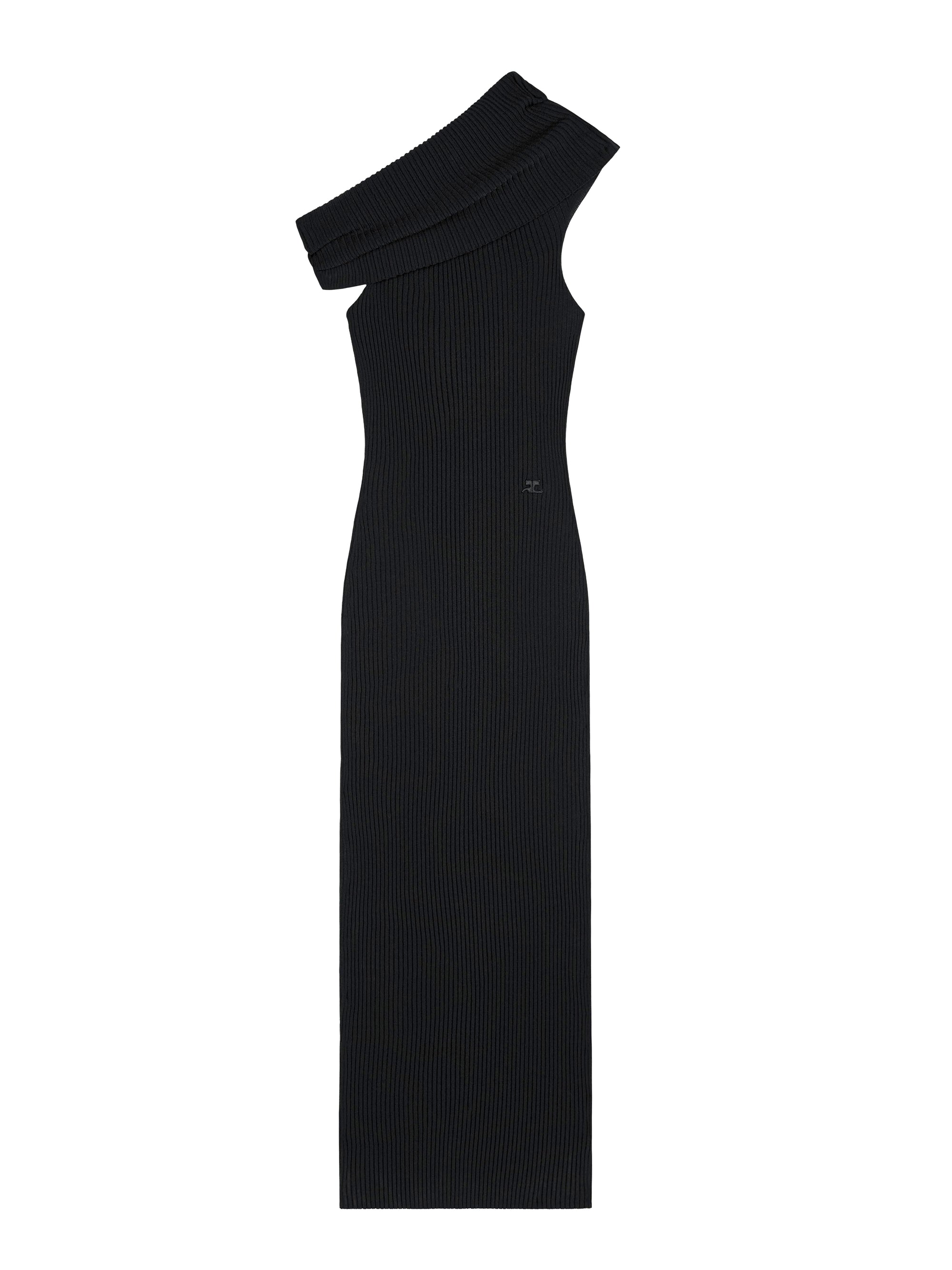 Twist rib knit long Dress - Black