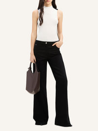 Contrast frame rib knit Top - White
